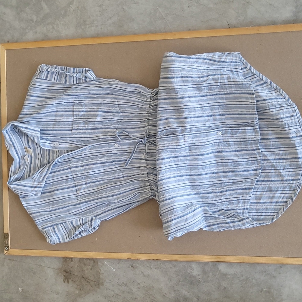 Linen like striped collard shirt dress